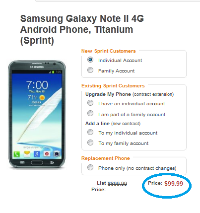 New Sprint customers can buy the Samsung GALAXY Note II for less than a C note - Amazon offers Sprint&#039;s Samsung GALAXY Note II for $99.99 for new accounts