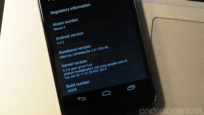Android 4.2.2 is getting pushed out to the Google Nexus 4 - Android 4.2.2 OTA heading to Google Nexus 4 right now