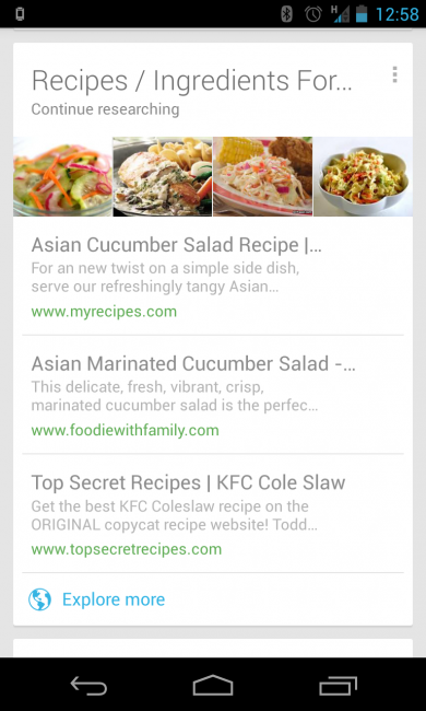 New Google Now card will show recipe recommendations