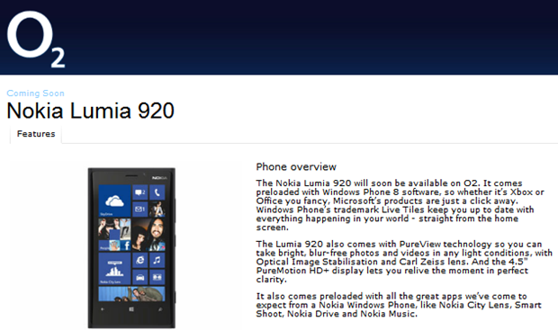 O2 says Nokia Lumia 920 is &quot;coming soon&quot;