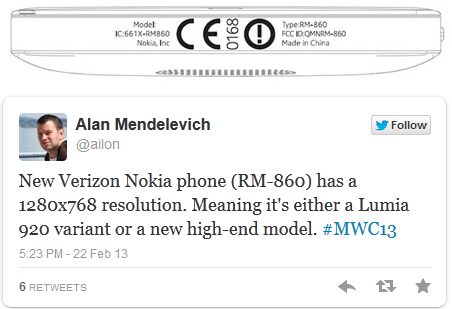 On top, image from the FCC, Mendelevich's tweet on bottom - New high-end Nokia Lumia phone for Verizon winds up at the FCC