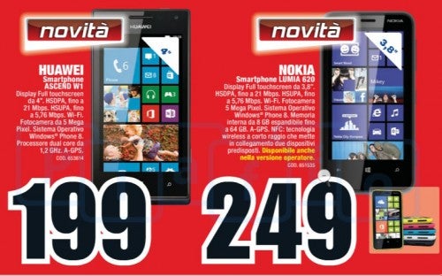 Two Windows Phone 8 models are coming to Italy shortly - Huawei Ascend W1 and the Nokia Lumia 620 to rock Italy in the next two weeks