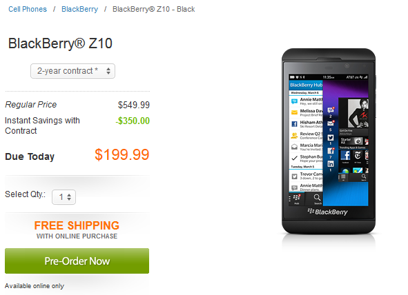 AT&amp;T is taking pre-orders for the BlackBerry Z10 - AT&T now accepting pre-orders for BlackBerry Z10; BlackBerry shares soar over 14%