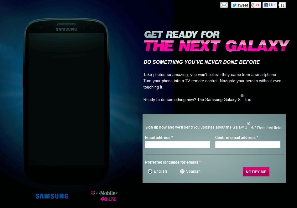 AT&T and T-Mobile post Galaxy S 4 signup pages
