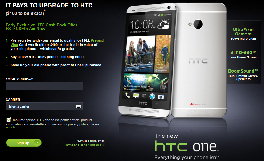 You need to pre-register by April 4th to qualify for the trade-in - HTC once again extends the deadline to qualify for a trade-in deal with the HTC One