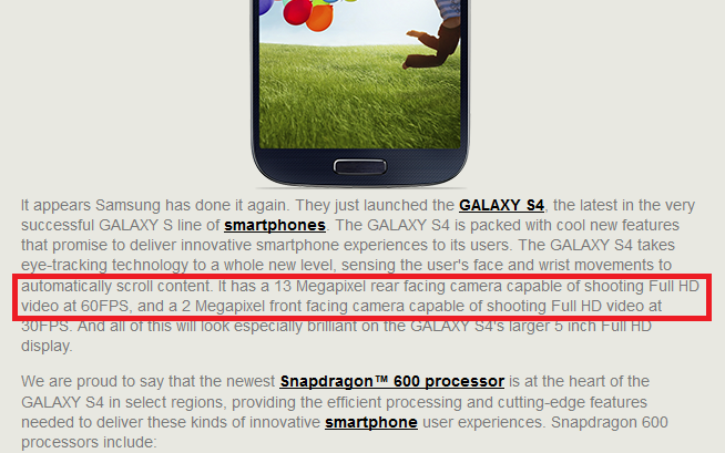 Qualcomm&#039;s release mentions that the Samsung Galaxy S4 takes FHD video at 60fps - Qualcomm: Samsung Galaxy S4 to offer 1080p video capture at 60 frames per second
