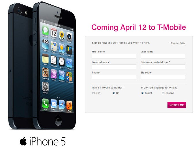 T-Mobile iPhone 5 is now official: launch date is April 12th for $99