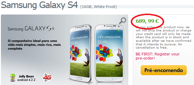 The Samsung Galaxy S4 can be pre-ordered from Expansys Portugal - Expansys Portugal starts taking pre-orders for the Samsung Galaxy S4, reveals price in Euros