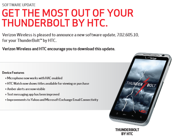The Changelist for the HTC ThunderBolt update - New update for the HTC ThunderBolt is not Android 4.1