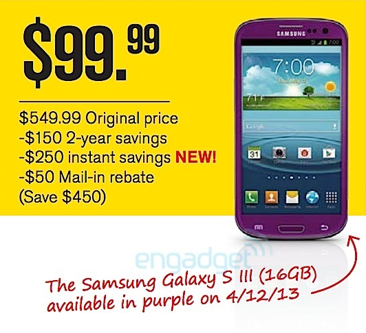 This leaked memo shows the purple Samsung Galaxy S III for $99.99 on contract via Sprint - Purple Samsung Galaxy S III priced at $99.99 via Sprint on April 12th?
