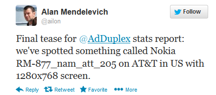 Tweet from Mendelevich reveals mystery Nokia phone - New Nokia RM-877 seen on AdDuplex, running on AT&amp;T&#039;s pipeline