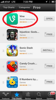 Vine is the number one free app for the App Store - Vine is the number one free app in the Apple App Store