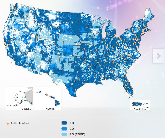 AT&amp;T's current coverage map - AT&T expanding 4G LTE in 16 cities, plans to have 250 markets covered by end of summer
