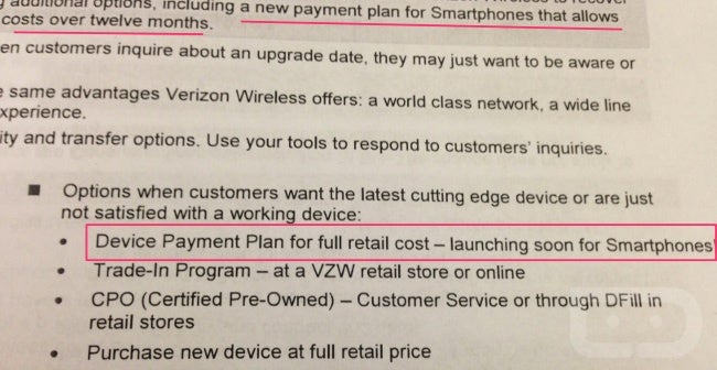 This leaked Verizon document suggests a new payment plan is coming to Verizon - Leaked document shows T-Mobile style smartphone plan is coming to Verizon?