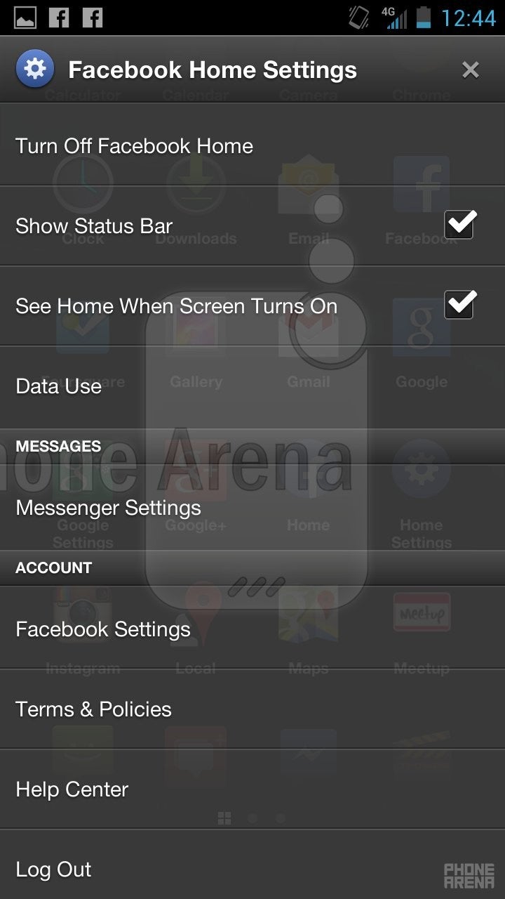 Facebook Home settings - Facebook Home Review
