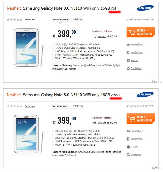 Samsung Galaxy Note 8.0 red and gray models surface