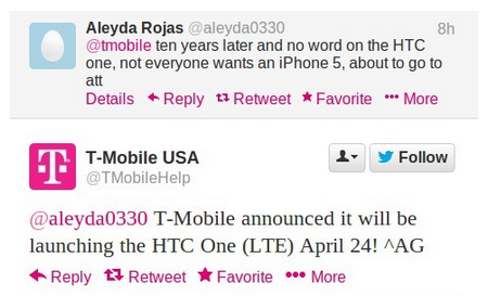 This tweet confirms that the HTC One will launch via T-Mobile on April 24 - Now official! T-Mobile to launch HTC One on April 24th