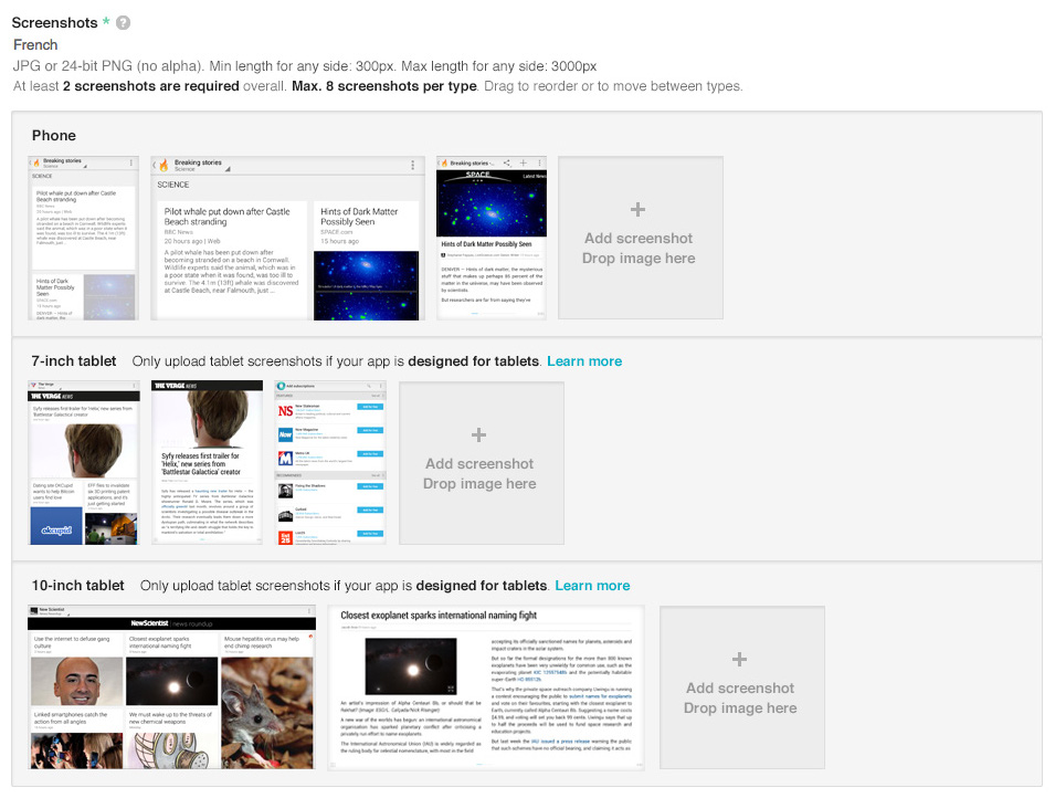 Google issues new tablet app guidelines, divides screenshots for 7" and 10" panels in the Play Store