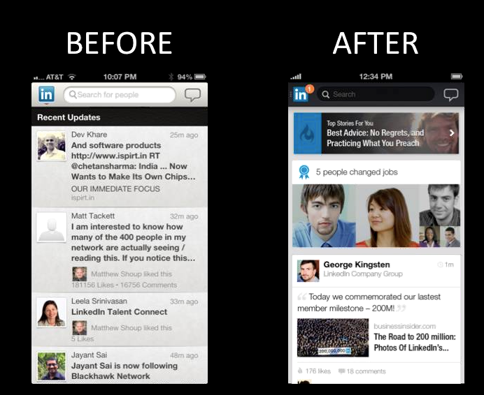 The update brings a more colorful look to LinkedIn - LinkedIn gets major update to iOS and Android app