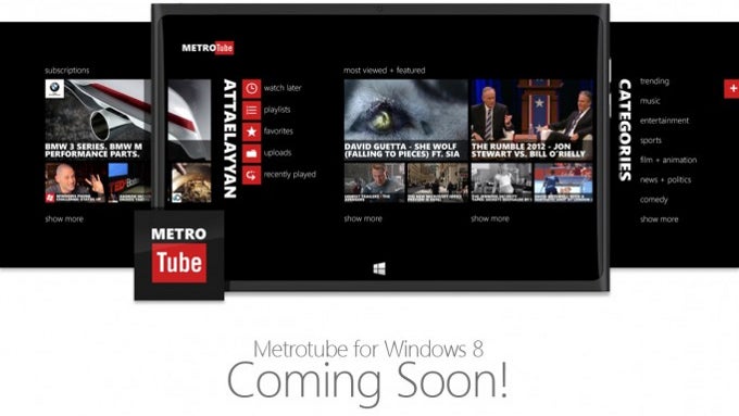 Metrotube YouTube player coming to a Windows 8 PC near you