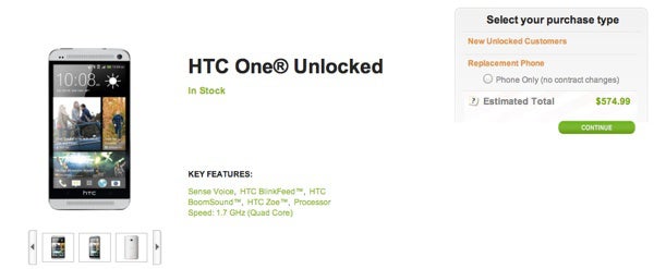 HTC One now sold unlocked in the US