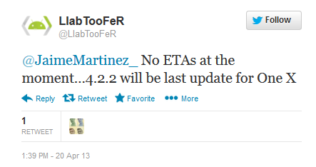 This tweet from an alleged HTC Insider says that the HTC One X will not be getting Android 5.0 - Hey, HTC One X, no Key Lime Pie for you?