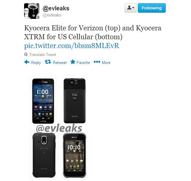 Kyocera Elite for Verizon and Kyocera XTRM for U.S. Cellular are exposed