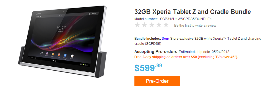 Pre-order the 32GB Sony Xperia Tablet Z in white and receive a free cradle - Pre-order the 32GB Sony Xperia Tablet Z in white, get a free cradle