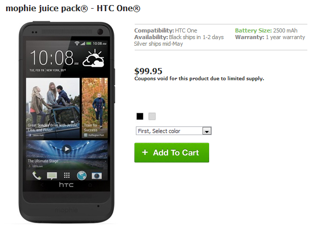 The Mophie Juice Pack can double the battery life on the HTC One - Mophie Juice Pack now ready to expand the battery life on the HTC One