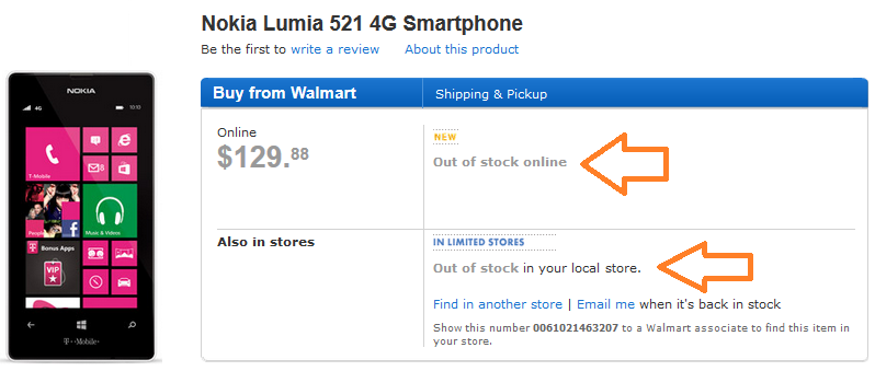 Walmart has already sold out the Nokia Lumia 521 - Nokia Lumia 521 sells out at Walmart, priced at $129.88