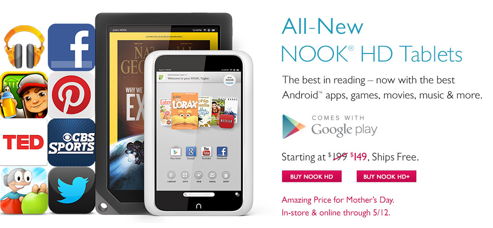 Barnes and Noble is slashing Nook HD and HD+ prices for Momma - Barnes and Noble slashes prices on the Nook HD and Nook HD+ for one week