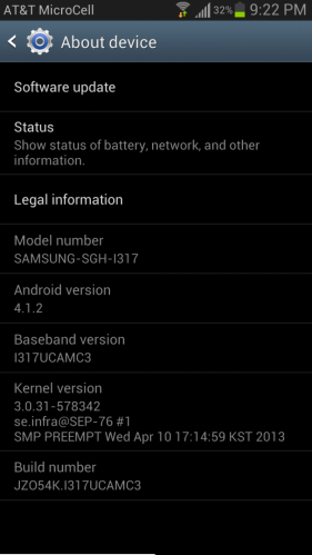 The latest update to the AT&amp;T version of the Samsung GALAXY Note II leaves the device at Android 4.1.2 - Update to AT&T's Samsung GALAXY Note II leaves device at Android 4.1.2