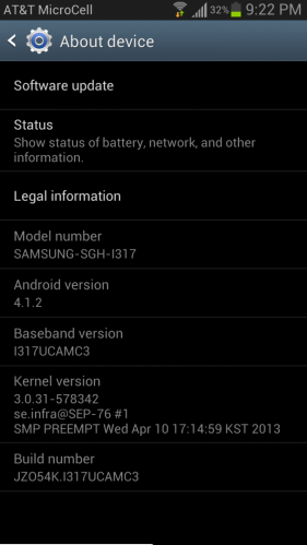The latest update to the AT&T version of the Samsung GALAXY Note II leaves the device at Android 4.1.2 - Update to AT&T's Samsung GALAXY Note II leaves device at Android 4.1.2