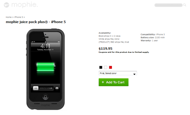 The Mophie Juice Pack Plus for the Apple iPhone 5 - Third Mophie Juice Pack for the Apple iPhone 5 offers users 120% more battery life