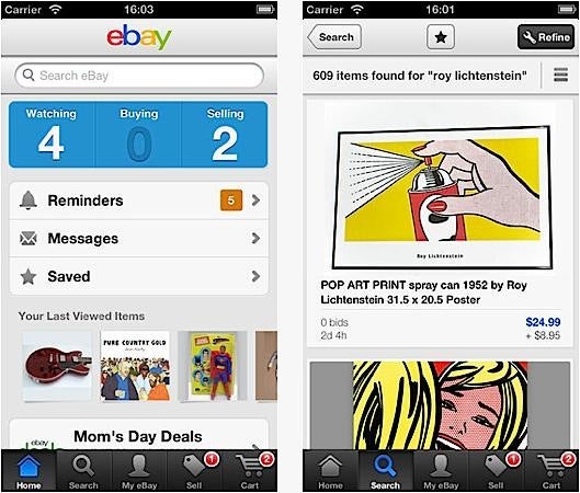 Screenshots from the updated eBay app for iOS - Update available for eBay's iOS app brings new features