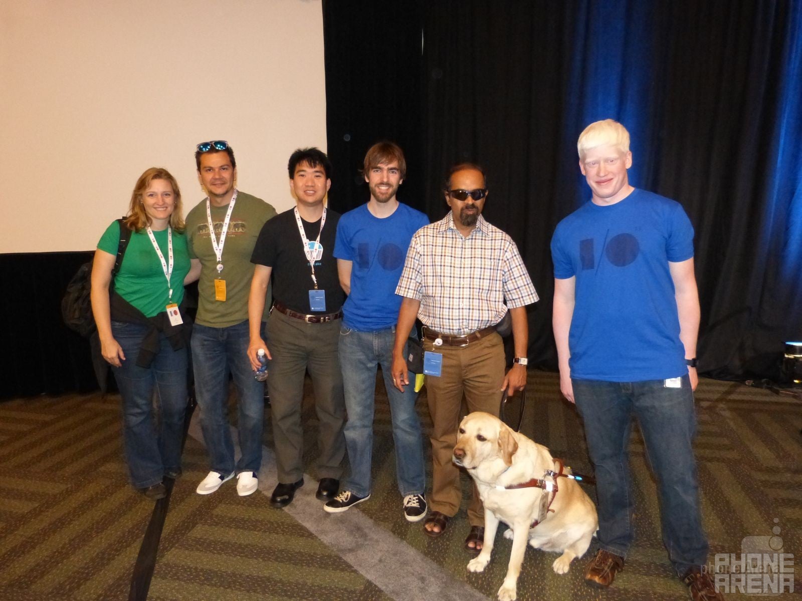 This is part of the team at Google that has built the tools for developers to enable accessibility for the vision impaired, T.V. Ramam is with Tilden, the seeing eye dog. - Android talks and does Braille