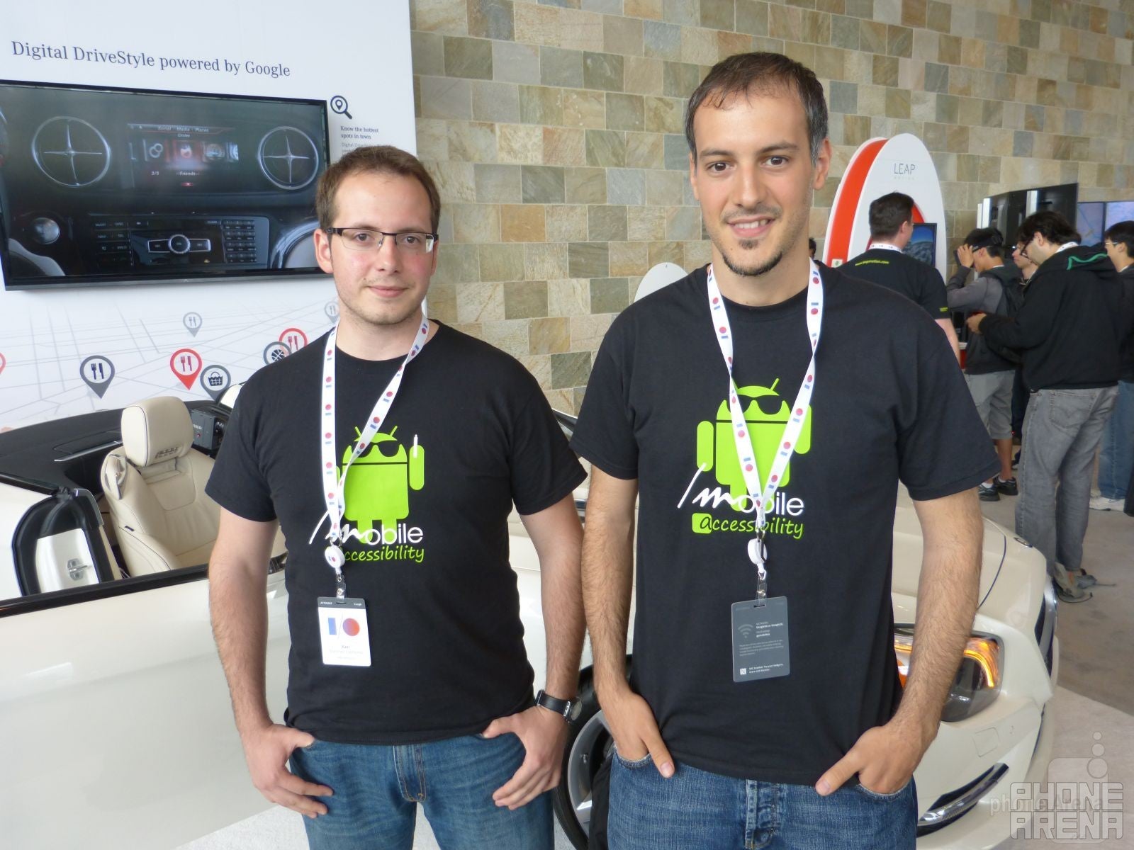 Xavi Martinez Clemente (L) and Jose Luis Ametller (R) develop apps that assist the vision impaired for Codefactory, based in Spain. - Android talks and does Braille