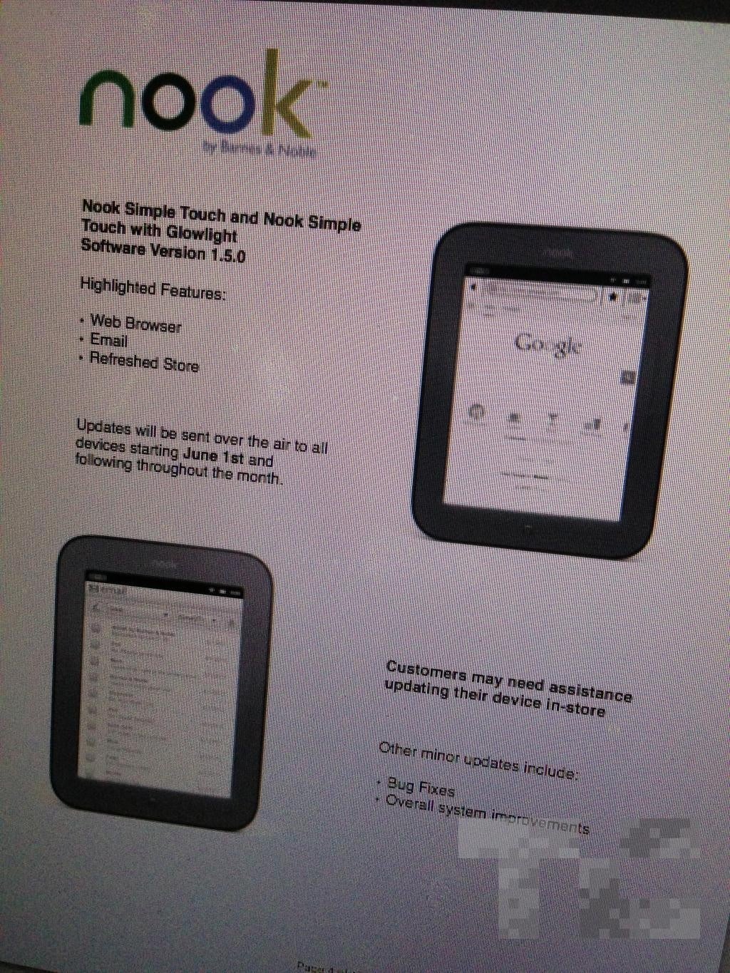 This leaked memo says that an OTA update will add an email client and a web browser to the Barnes and Noble Simple Touch - June 1st update to add email and browser to Nook Simple Touch eReaders?