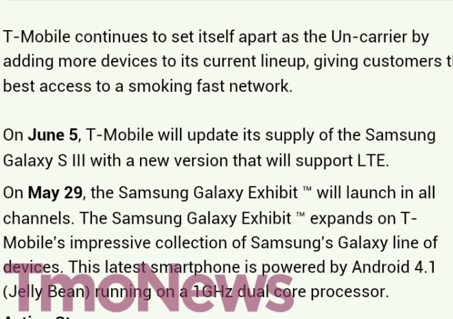 This leaked internal T-Mobile message gives us a launch date for two Samsung Galaxy models - T-Mobile to launch Samsung Galaxy Exhibit May 29th, Samsung Galaxy S III LTE on June 5th?