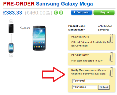 Pre-register for the Samsung Galaxy Mega 6.3 at Clove - U.K. retailer Clove accepting pre-registrations for the Samsung Galaxy Mega 6.3; July launch seen