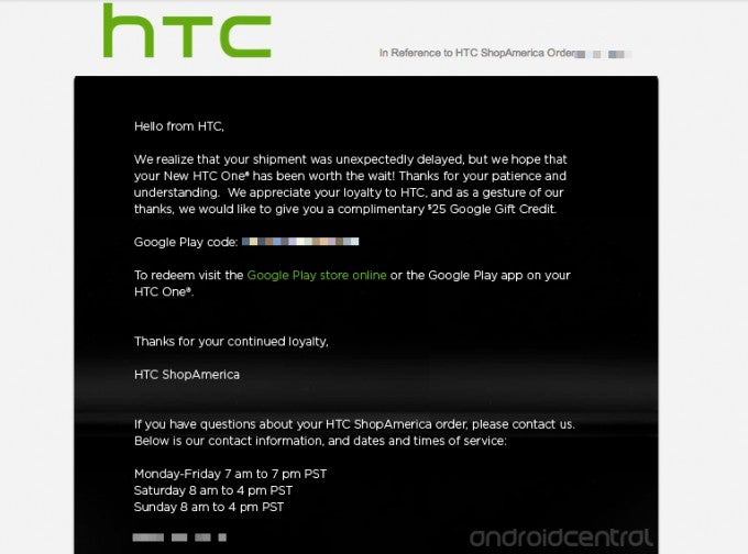 HTC rewards you for your patience: gifts $25 Google Play credit to HTC One first orderers