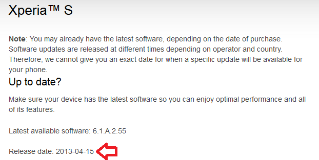 Sony&#039;s support page has reverted back to Android 4.0 for the Sony Xperia S - Sony Xperia S starts getting updated to Android 4.1.2