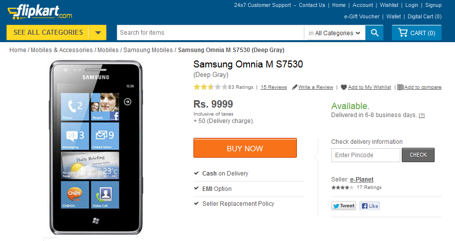 The Samsung Omnia M is on sale in India via Flipkart - Blast from the past: Samsung Omnia M for sale in India once again