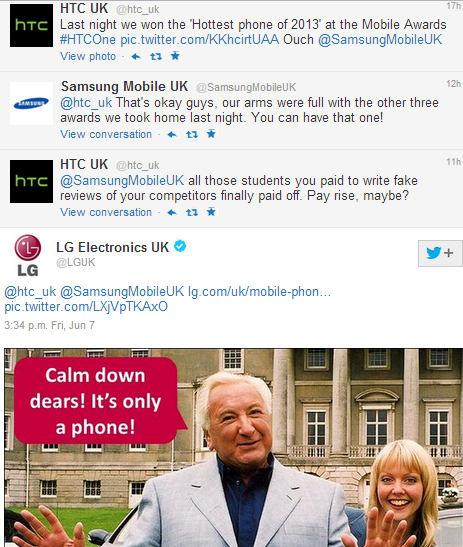 LG plays peacekeeper on Twitter - Samsung U.K. and HTC U.K. battle on Twitter while LG plays peacekeeper