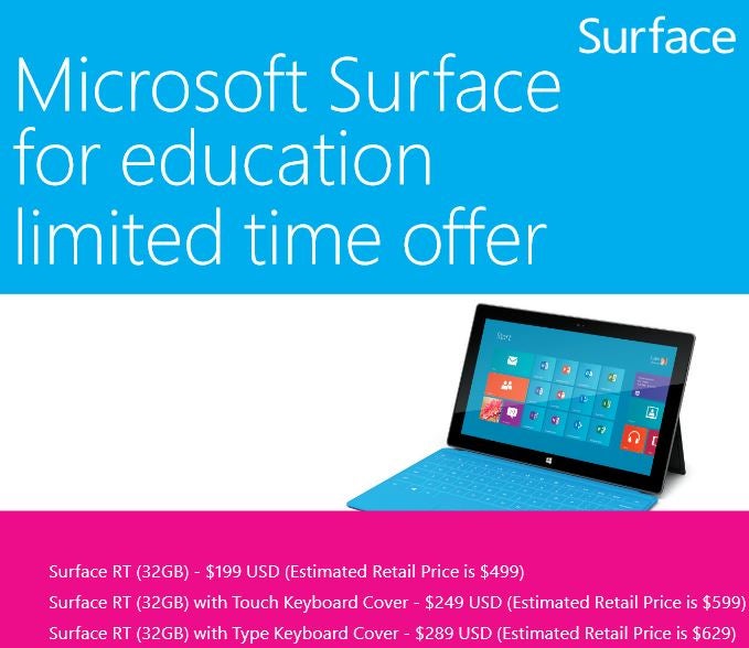 Microsoft Surface RT 32 GB to be offered at cost to schools and universities later this month