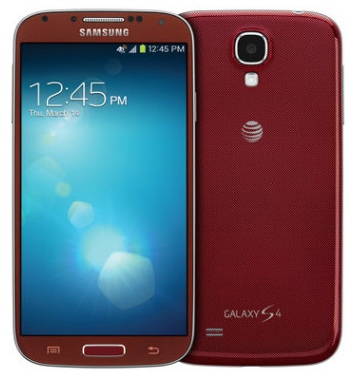 The Samsung Galaxy S4 in Aurora Red - Aurora Red Samsung Galaxy S4 is an AT&T exclusive in the U.S.