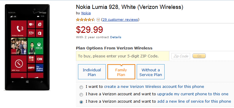 Buy the Nokia Lumia 928 from Amazon for just $29.99 on contract - Let's Make A Deal: Amazon will sell you the Nokia Lumia 928 for $29.99 with signed pact