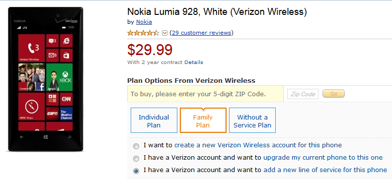 Buy the Nokia Lumia 928 from Amazon for just $29.99 on contract - Let&#039;s Make A Deal: Amazon will sell you the Nokia Lumia 928 for $29.99 with signed pact