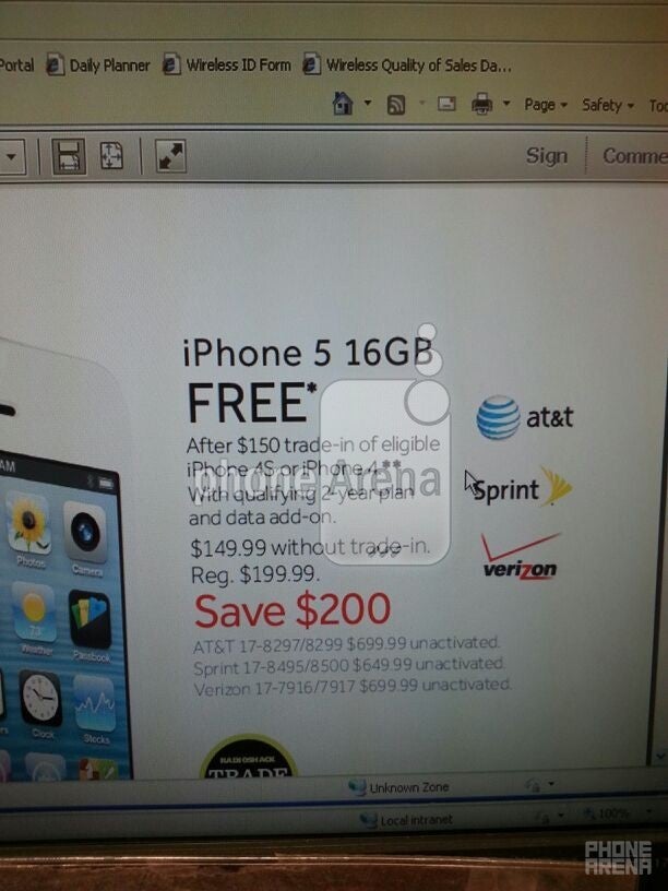 Trade in your Apple iPhone 4S or Apple iPhone 4 and get a new Apple iPhone 5 from Radio Shack - Radio Shack matches Best Buy, offers Apple iPhone 5 free with trade in of Apple iPhone 4/4S