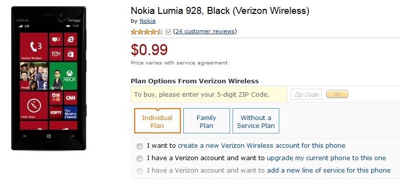The Nokia Lumia 928 is just 99 cents on contract from Amazon - Nokia Lumia 928 on sale for 99 cents from Amazon